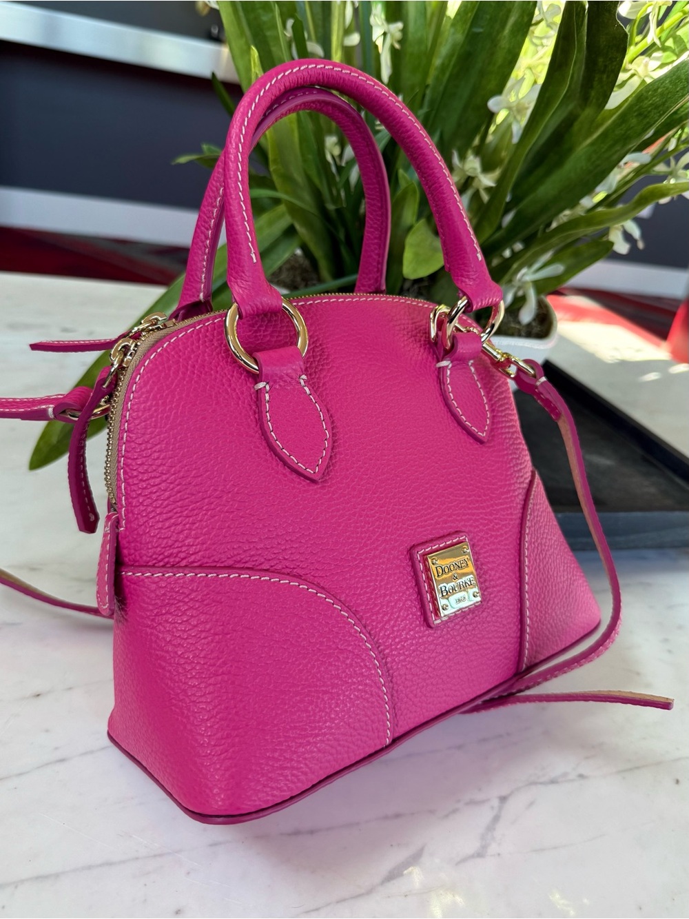 New Dooney & Bourke Lucca Leather Small Satchel Fuchsia - Picture 15 of 16